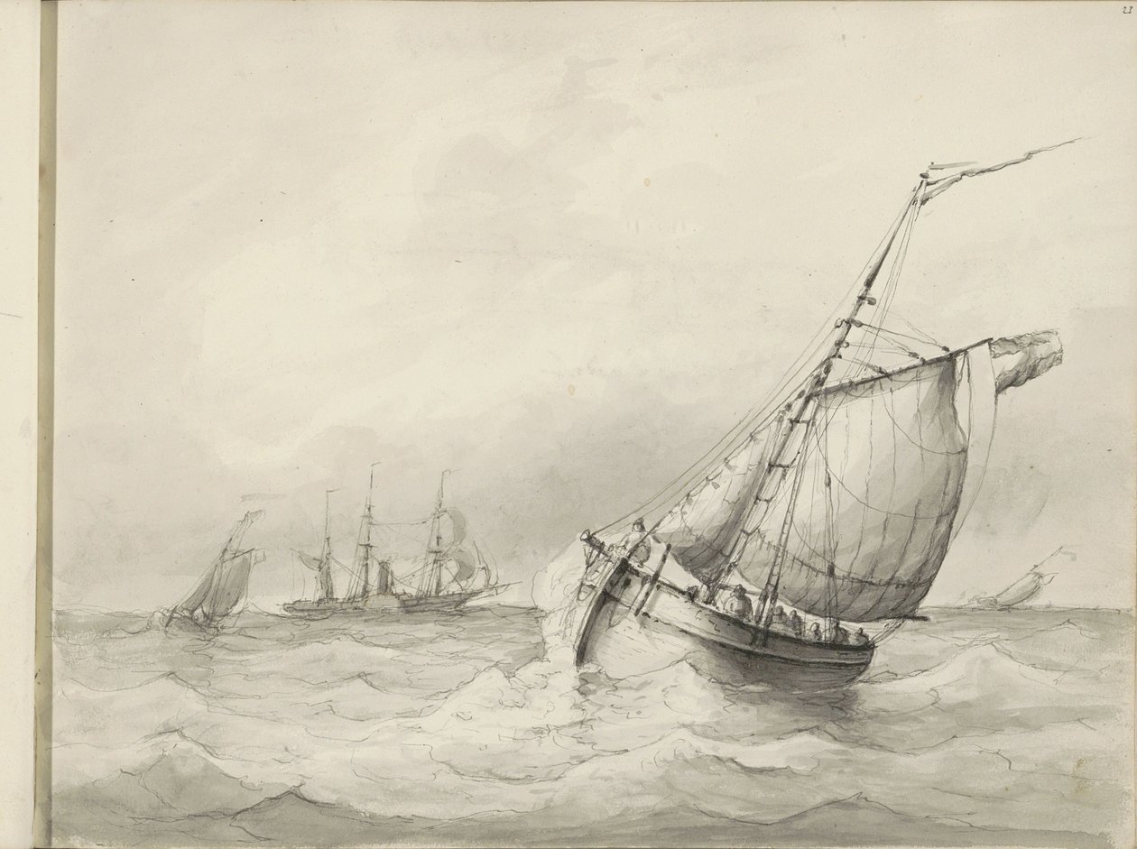 Seilskuter til sjøs av Petrus Johannes Schotel (circle of)