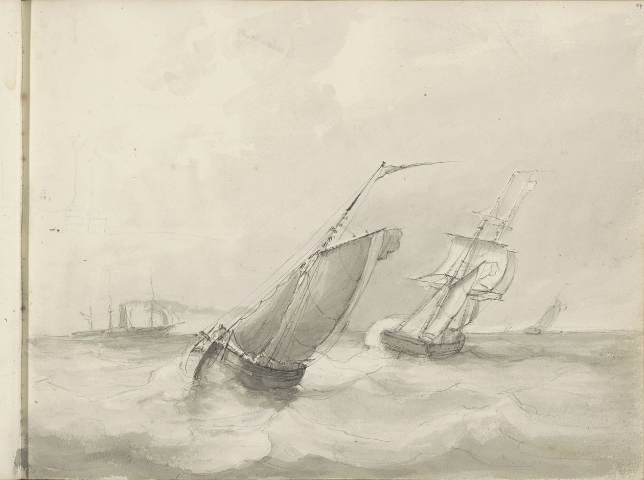 Seilskuter til sjøs av Petrus Johannes Schotel (circle of)