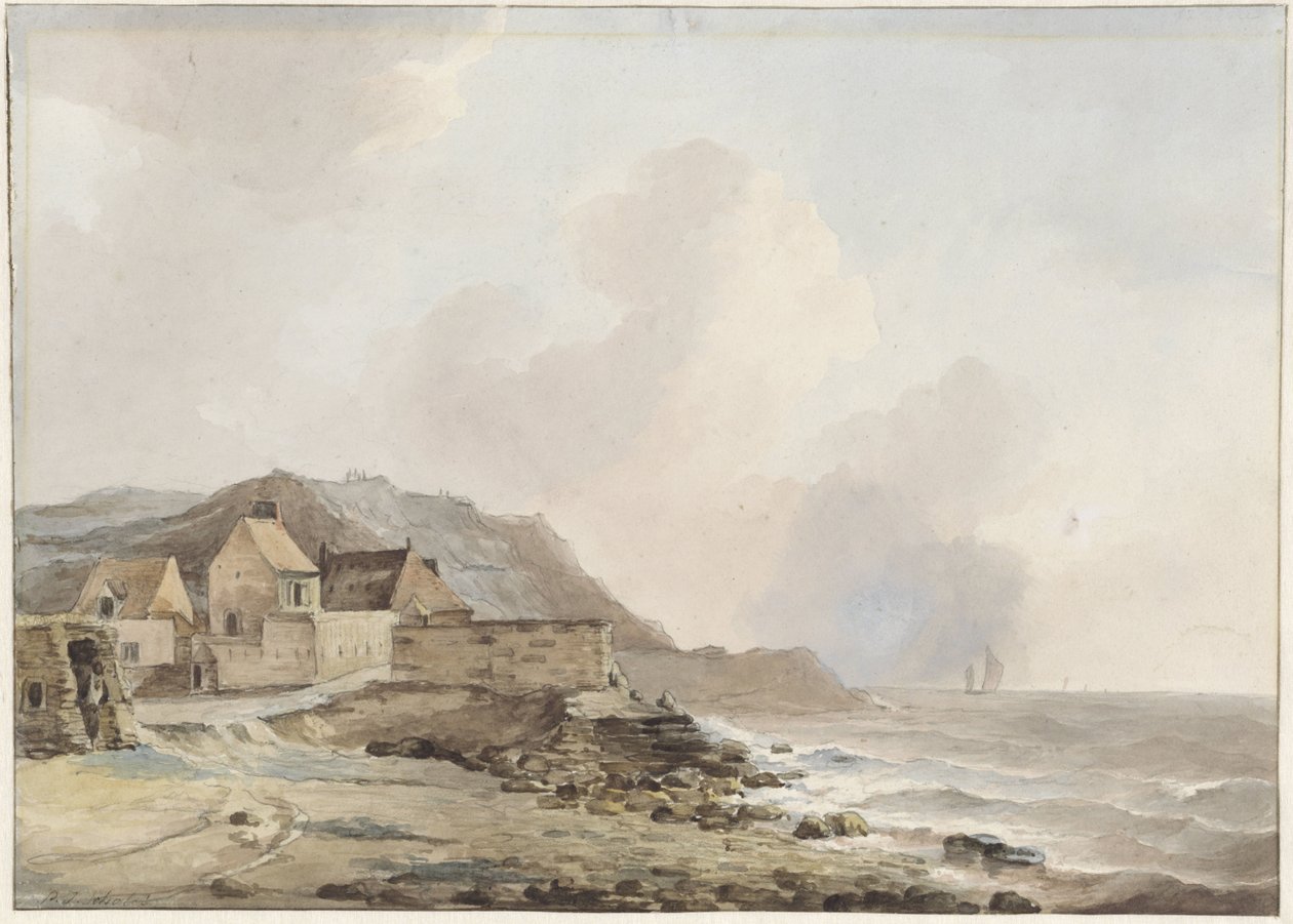 Utsikt over kysten ved Boulogne sur Mer av Petrus Johannes Schotel