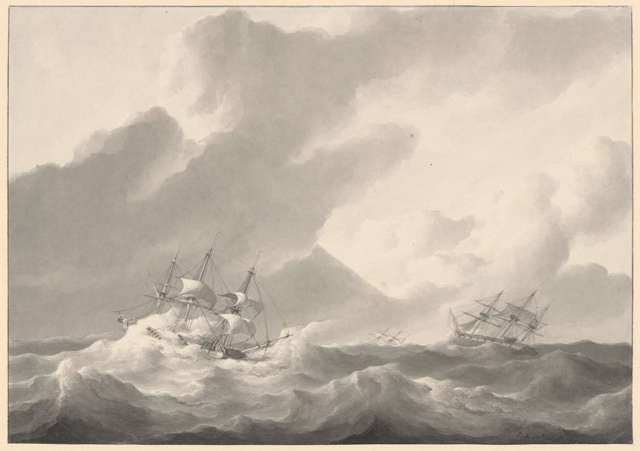 Skip i et stormfullt hav av Petrus Johannes Schotel