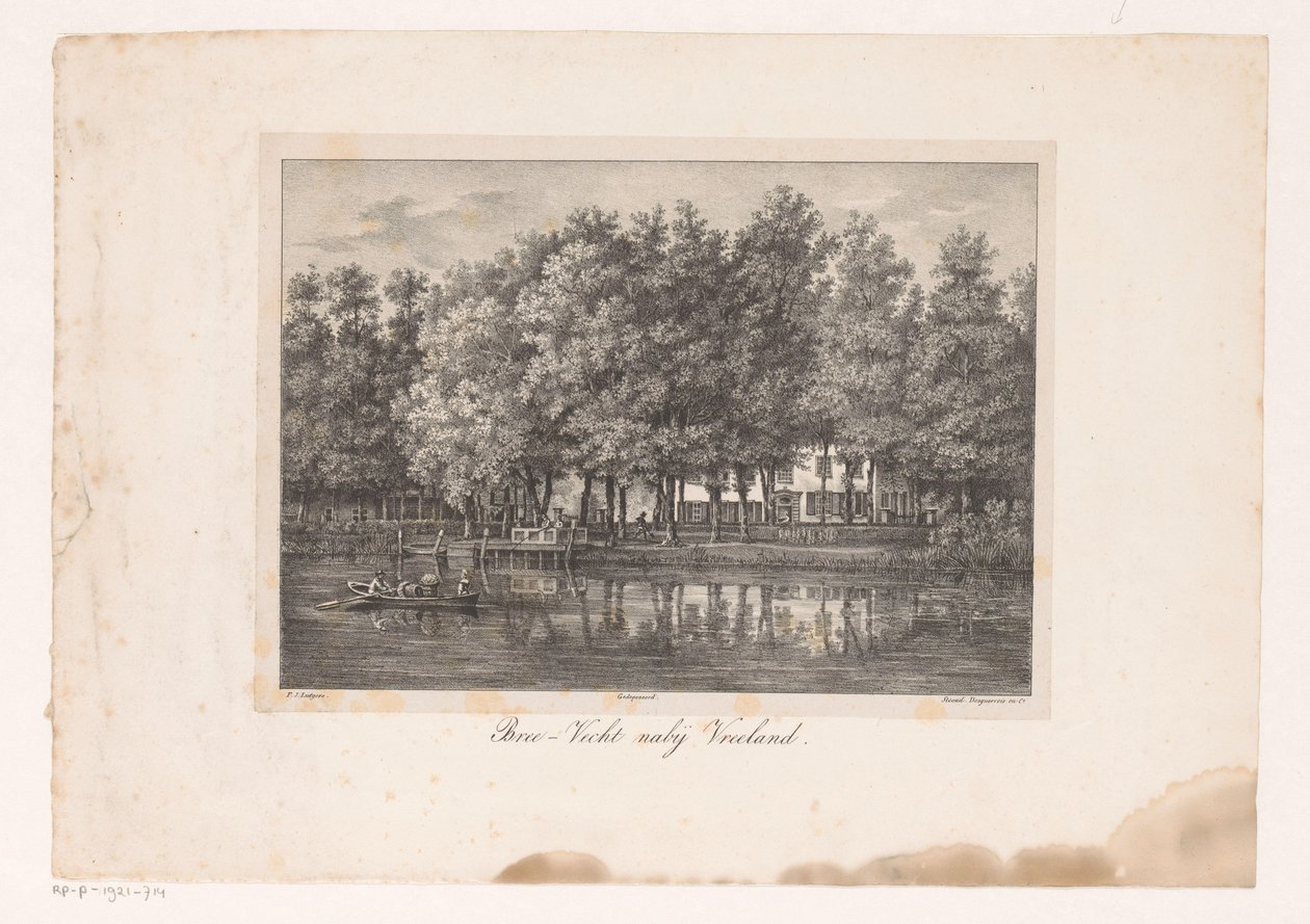 Utsikt over Breevecht herregård Bree-Vecht nær Vreeland (tittel på objekt) Utsikt over elven Vecht (serietittel) av Petrus Josephus Lutgers