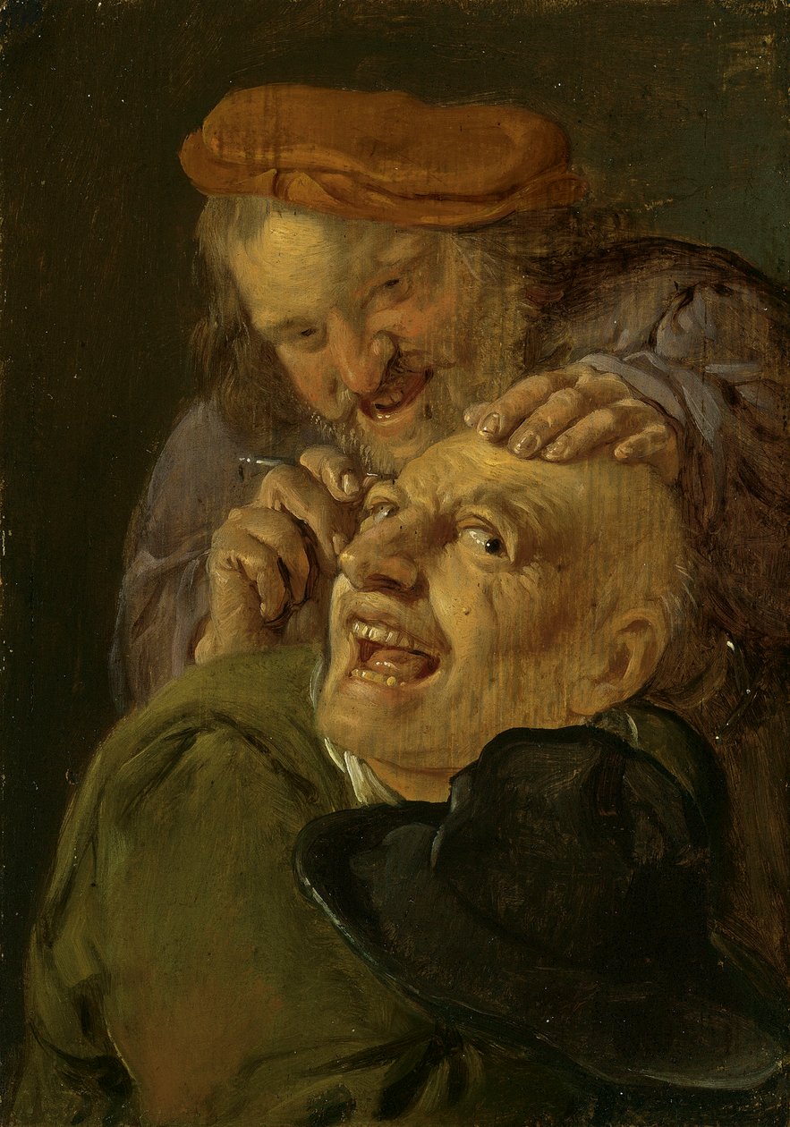 Feeling: A Barber Treating a Man. From the series Personifications of the Five Senses, c.1635-66 (oil on wood)   1426512   no       norwegian Successfully Translated  Original: Zwei Frauenkopfstudien Translat: Zwei Frauenkopfstudien 1348936 no norwegian Su av Petrus Staverenus