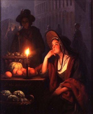 Markedsbod om natten (olje på panel) av Petrus van Schendel