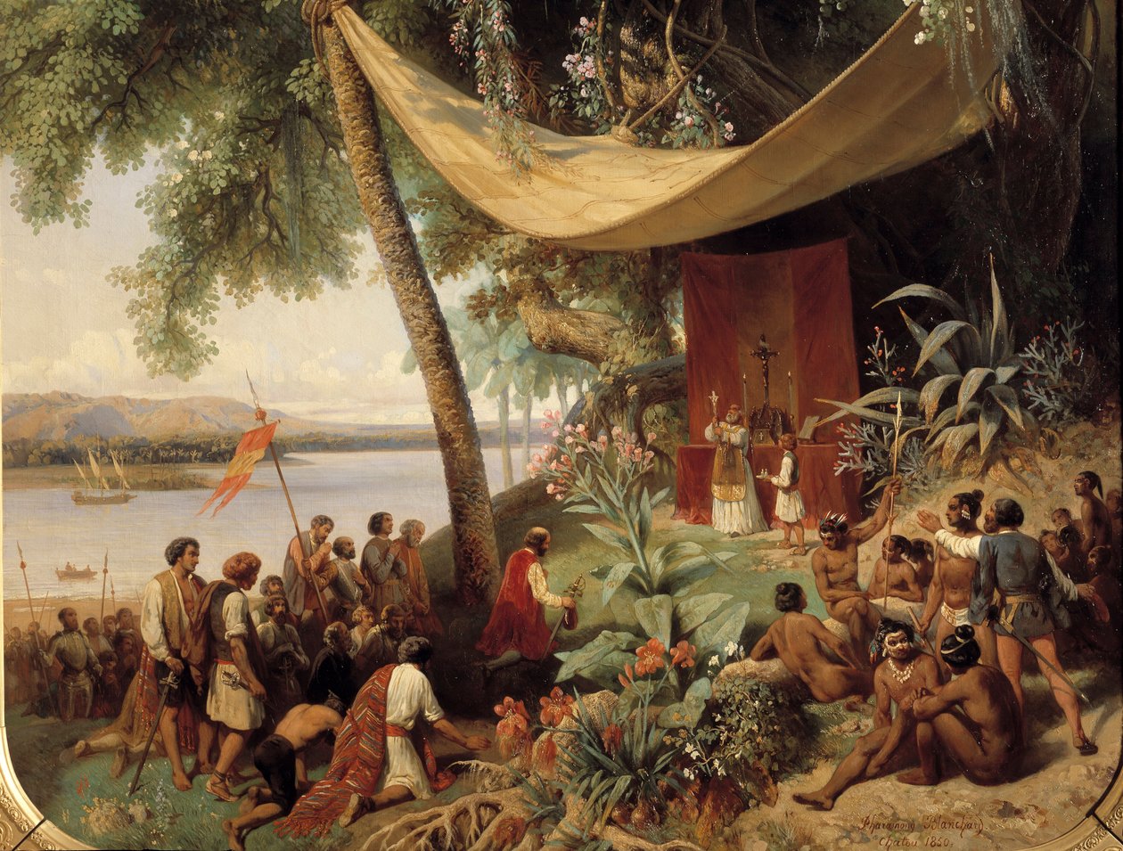 Den første messen i Amerika (1400-tallet) Messe på Cuba i 1494 2. reise fra Columbus til Havanna). Detalj. Maleri av Blanchard Pharamond (1805-1873) av Pharamond Blanchard