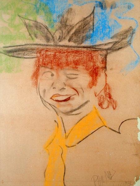 Laughing and Winking Girl (pastell på papir) av Phil May