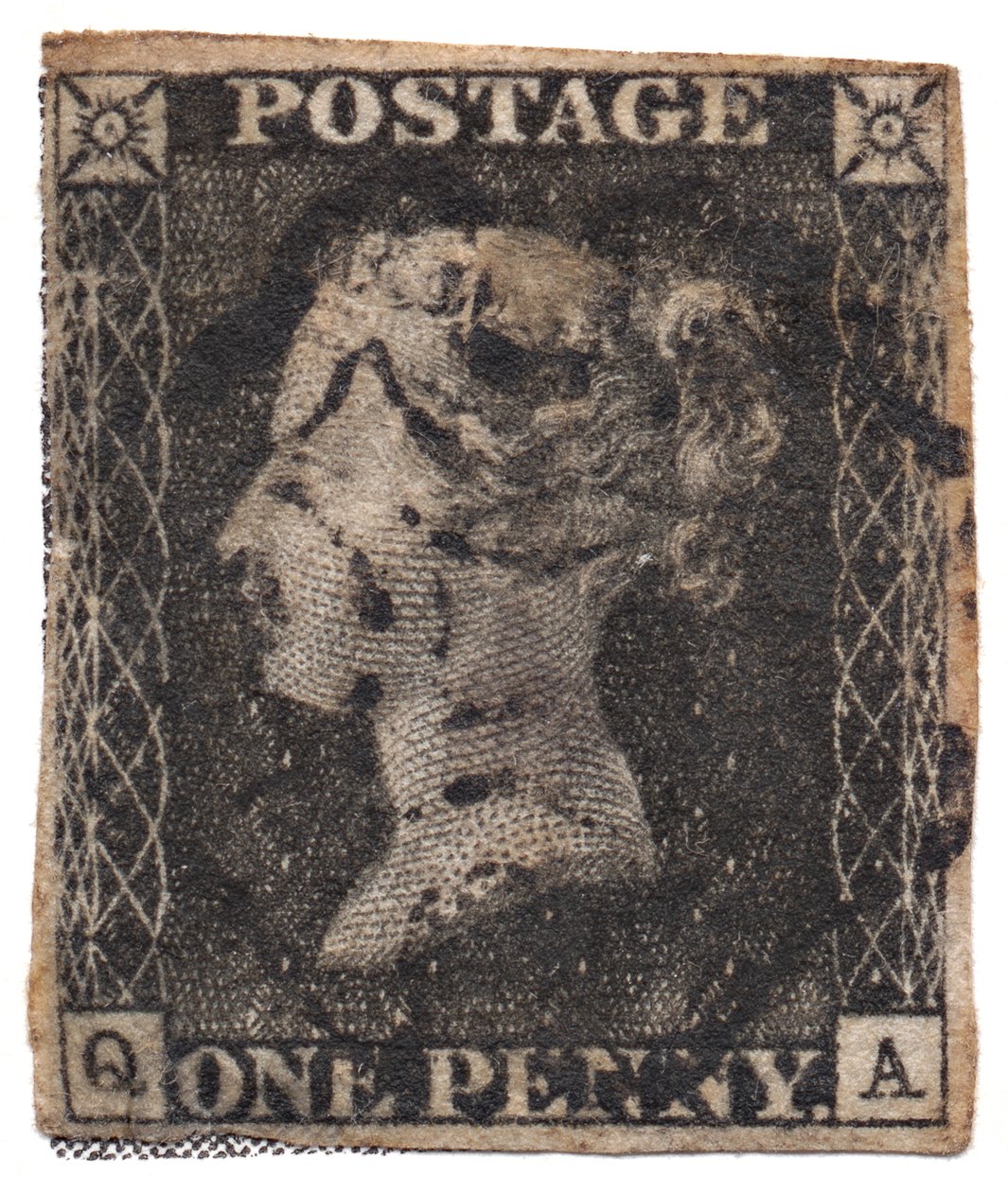 One Penny Black, verdens første frimerke, ca. 1840 av Philately