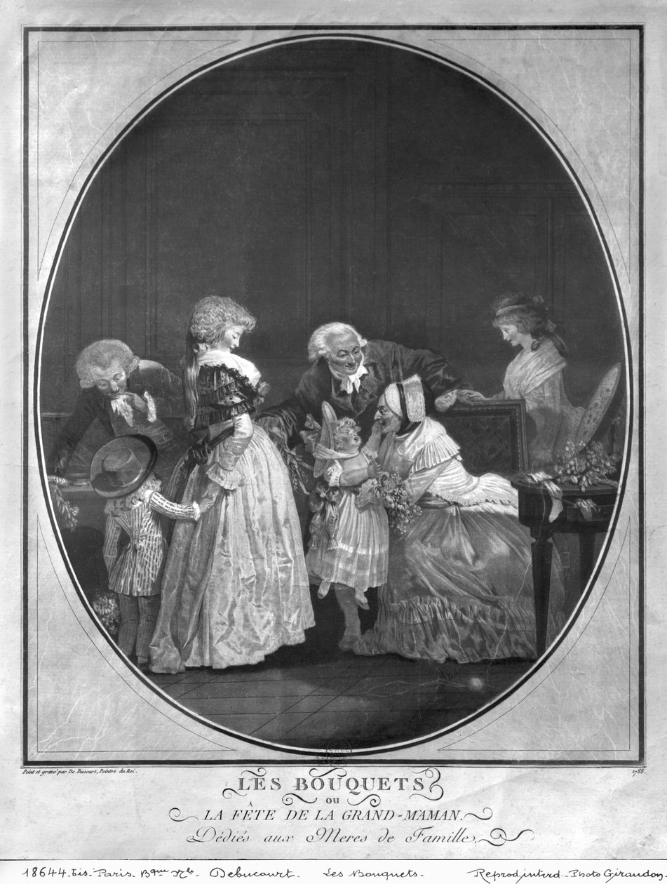 Blomsterklaser eller feirende bestemor, 1788 av Philibert Louis Debucourt