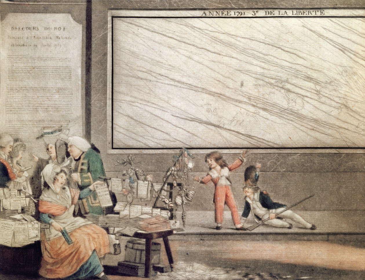 National Almanach for 1791, dedikert til Friends of the Constitution, 1790 (fargeakvatint) (detalj av 485195) av Philibert Louis Debucourt