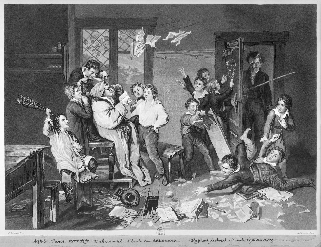 Uordensscene på skolen (akvatint) av Philibert Louis Debucourt