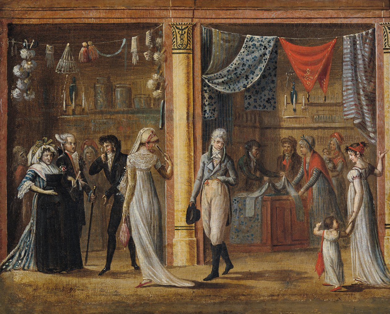 Galleriet i Palais Royal, etter et maleri av Jean Francois Bosio (1764-1827) 1798 av Philibert Louis Debucourt