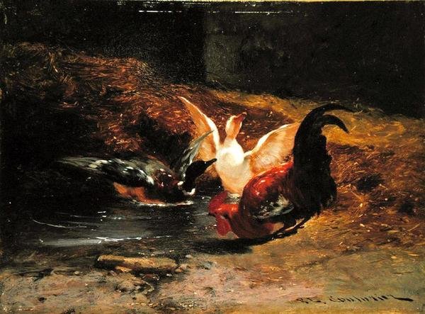 Hane med to ender (olje på lerret) av Philibert Leon Couturier