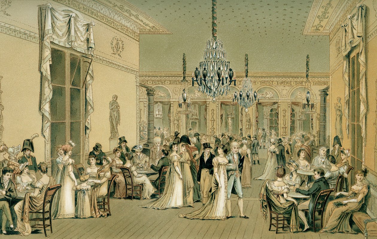 Salong på Café Frascati, Paris (Le Grand Salon de Frascati) av Philibert Louis Debucourt