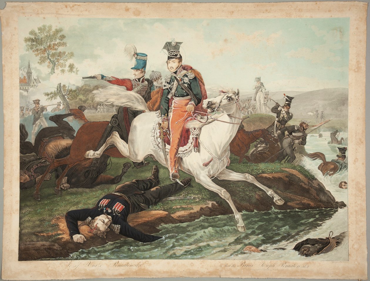 Fyrst Józef Poniatowski dør under kryssingen av Elster 19. oktober 1813 av Philibert-Louis Debucourt