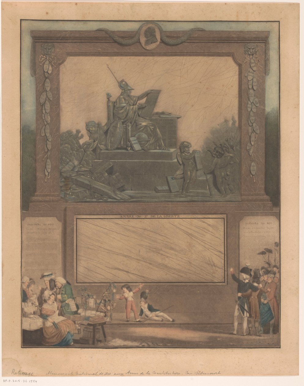 Allegory op de Franse Grondwet van 1791 Nasjonal almanakk dedikert til venner av grunnloven av Philibert Louis Debucourt