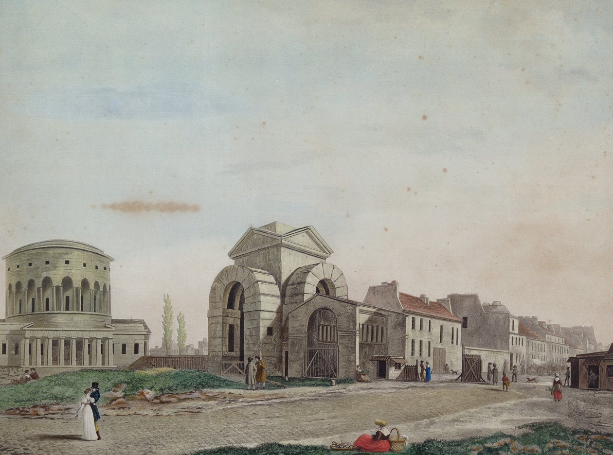 Barrier du Faubourg Saint-Martin, 1809 (blyant og farget akvatint) av Philibert Louis Debucourt