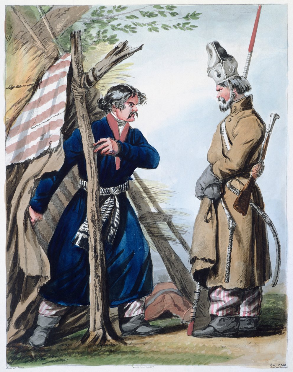 Bivuakkkosakk, av Louis-Philibert Debucourt Russland 1700-tallstrykk av Philibert Louis Debucourt
