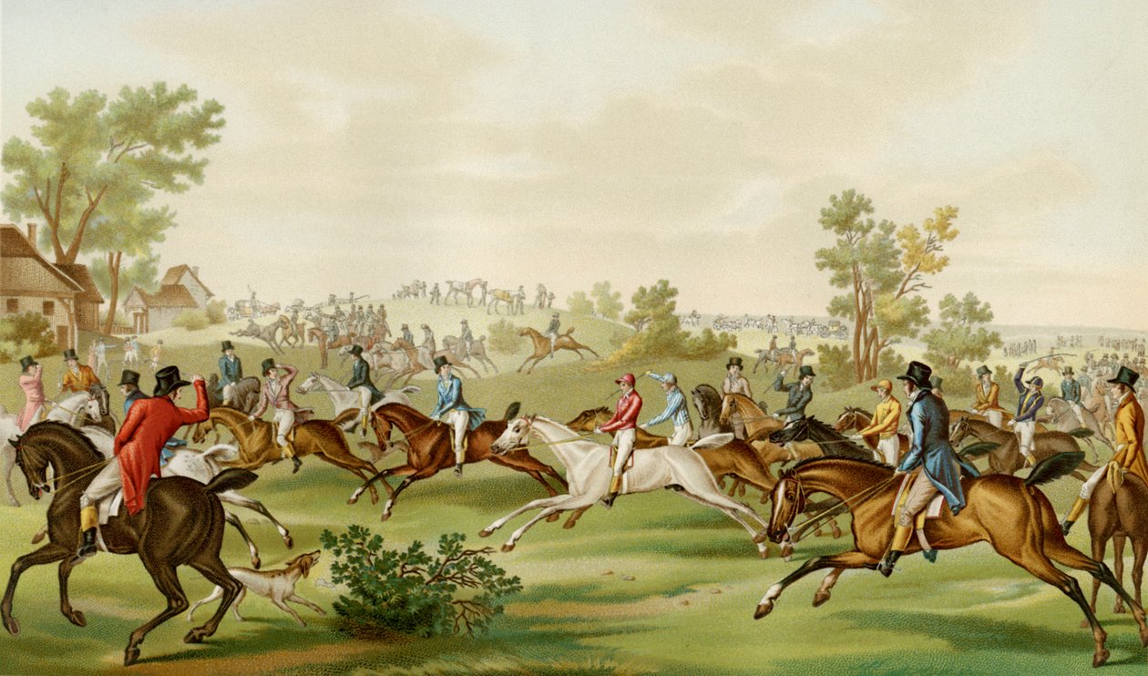 Horse Race - farget gravering av Debucourt av Philibert Louis Debucourt