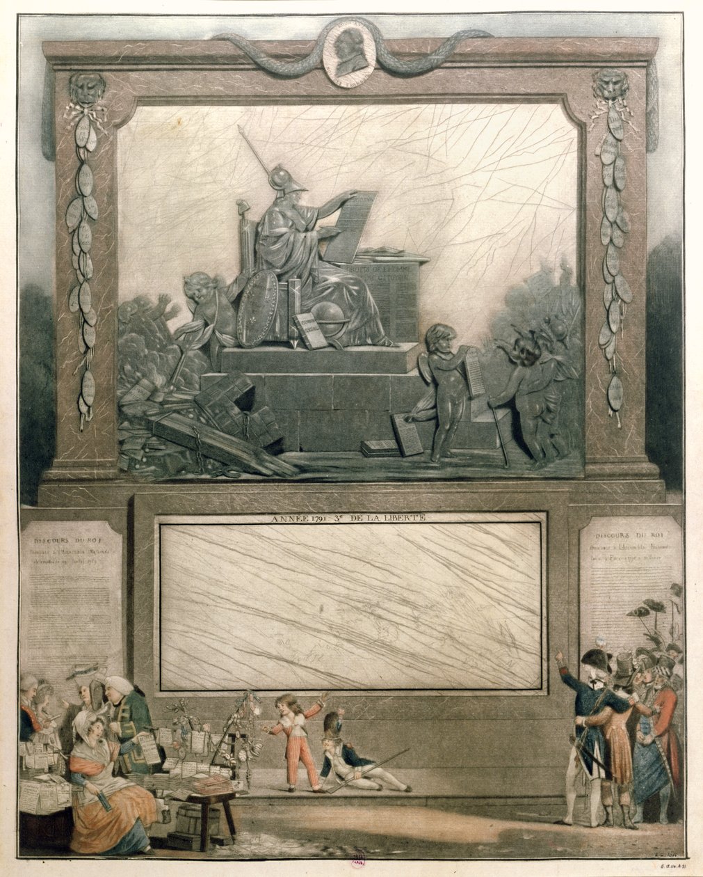National Almanach for 1791, dedikert til Friends of the Constitution, 1790 (fargeakvatint) (se 485200 for detaljer) av Philibert Louis Debucourt