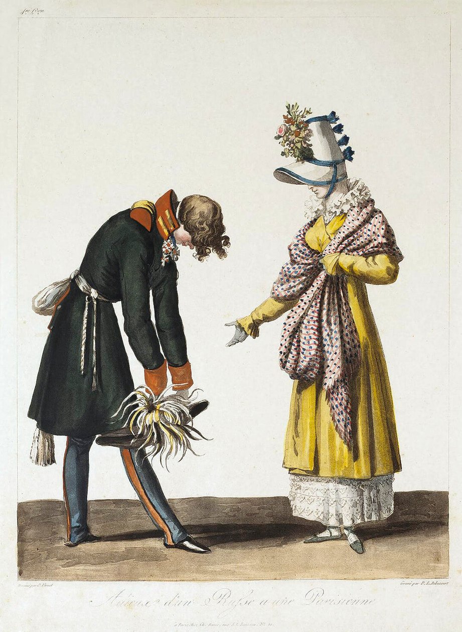 Avskjed av en russisk offiser med en parisisk kvinne, 1816. av Philibert Louis Debucourt