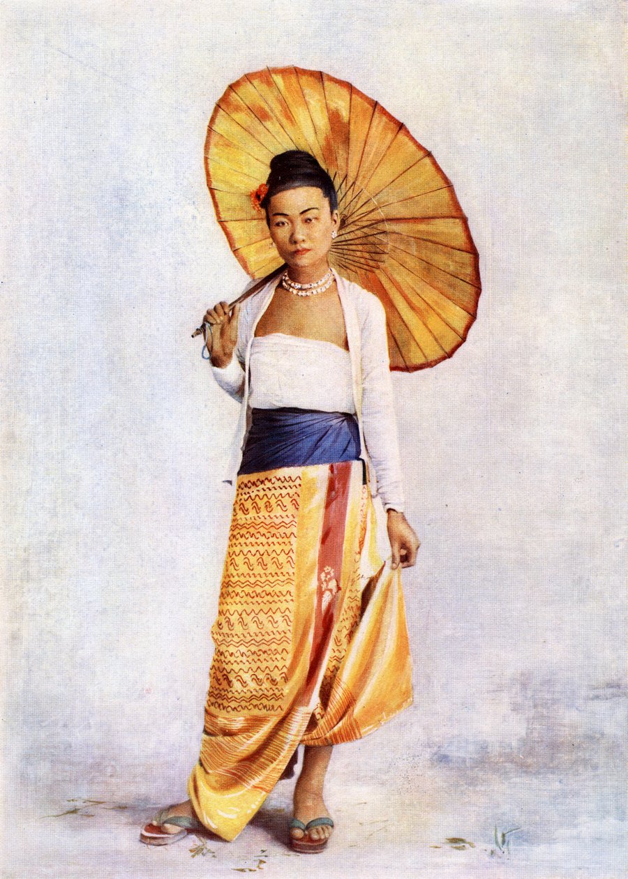 En burmesisk dame, ca. 1900 (fargelitho etter et albumtrykk) av Philip Adolphe Klier