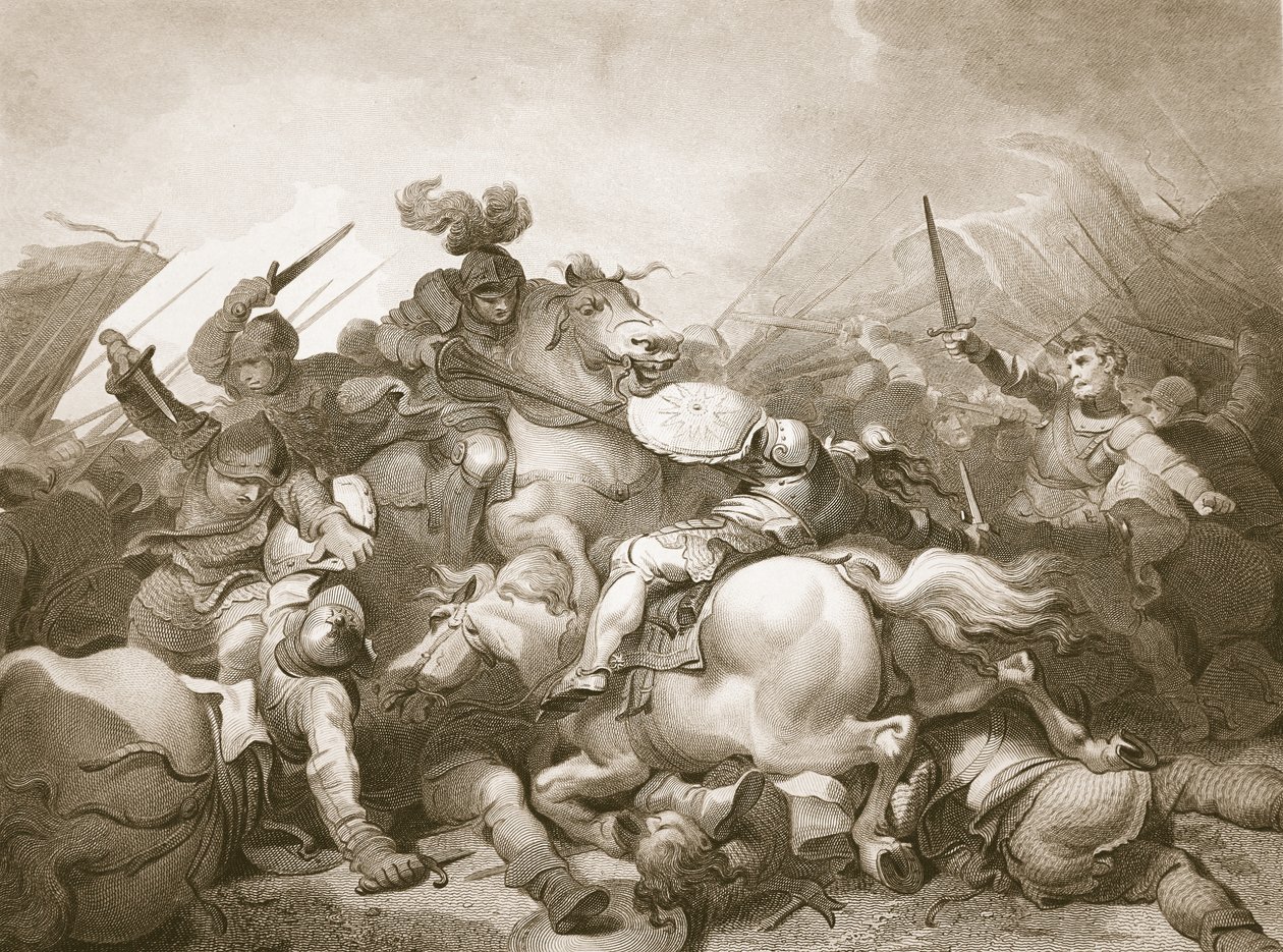 Battle of Bosworth Field, gravert av J. Thomson, illustrasjon fra David Humes 