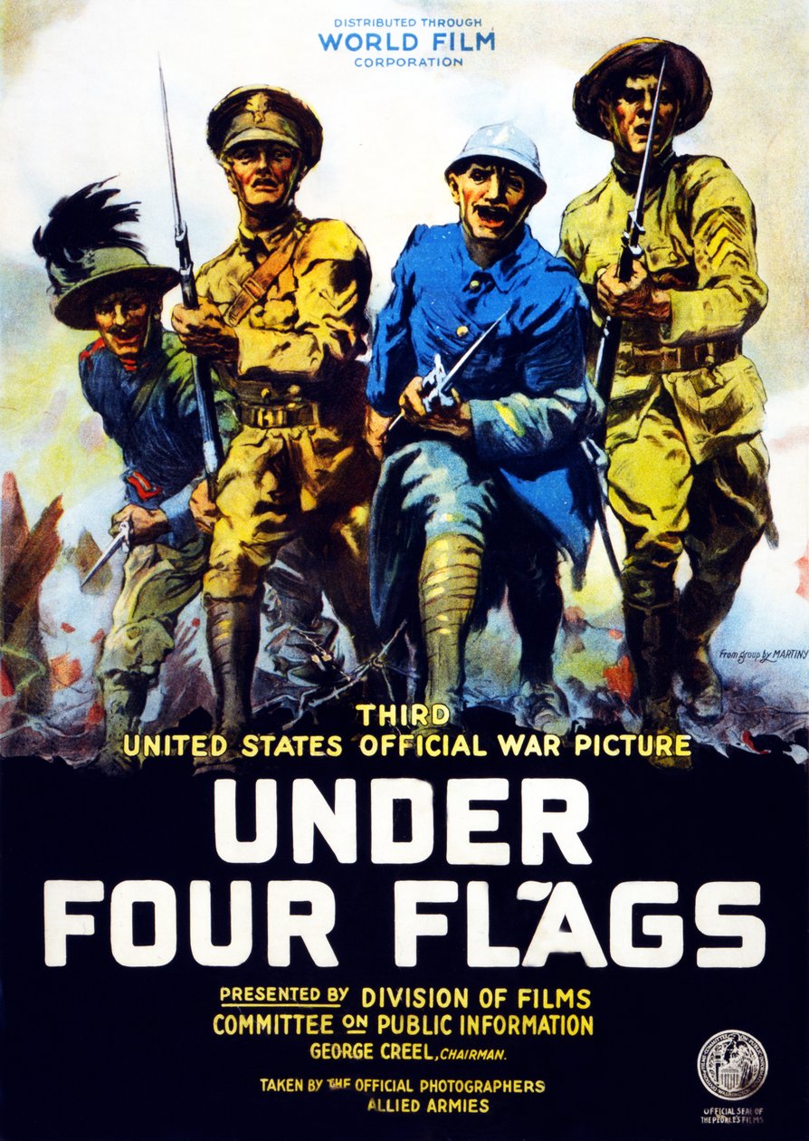 Plakat som reklamerer for filmen Under Four Flags, 1917 av Philip Martiny