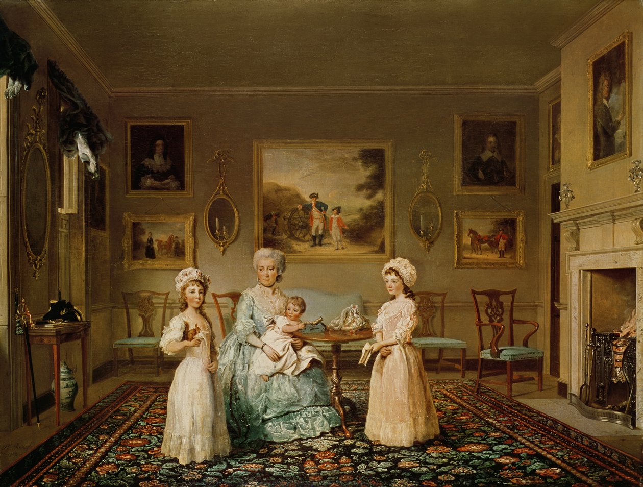 Fru Congreve og barna hennes i salongen deres i London, 1782 av Philip Reinagle