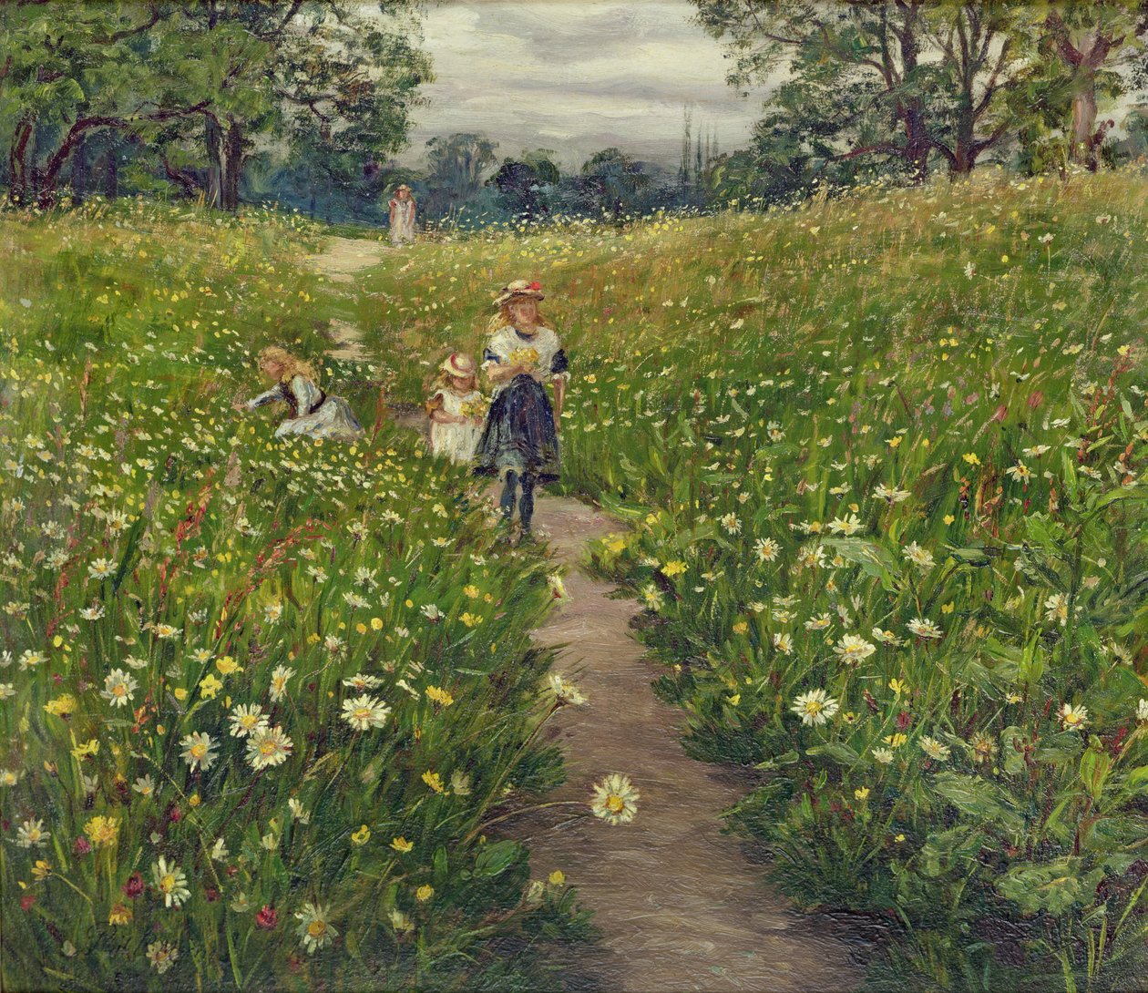 Innsamling av ville blomster (olje på kort) av Philip Richard Morris