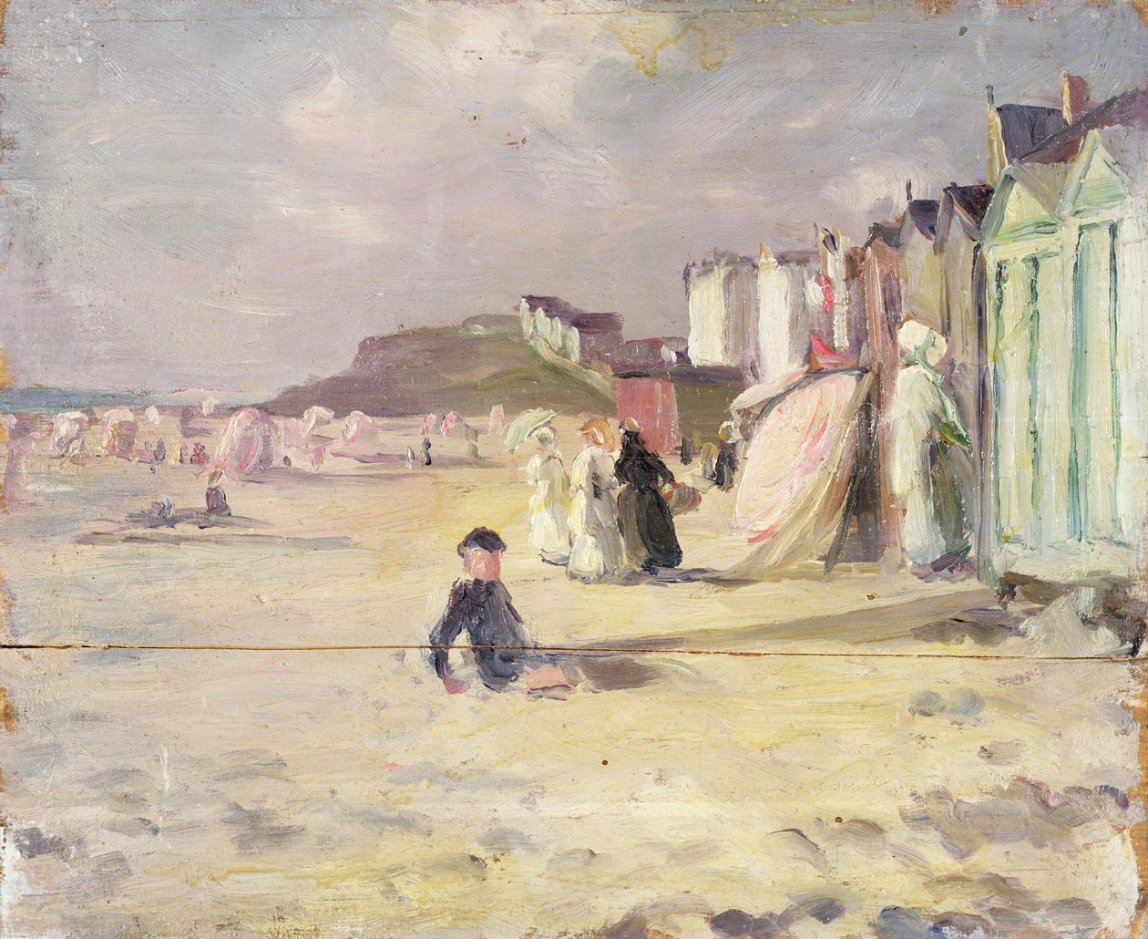 Figurer som går ved siden av en rekke strandhytter (panel) av Philip Wilson Steer