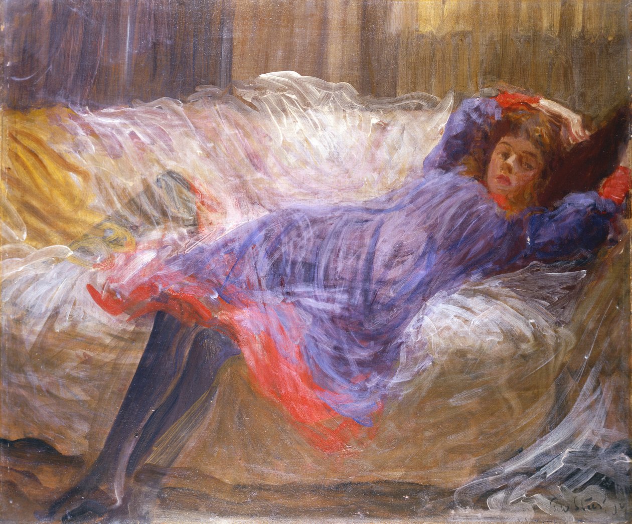 Jente liggende på sofa av Philip Wilson Steer