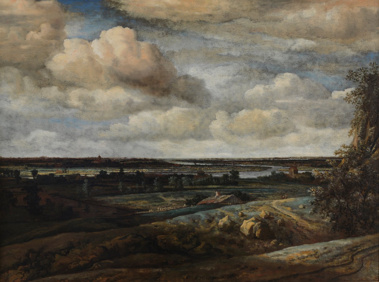 Nederlandsk panoramalandskap med en elv av Philip de Koninck