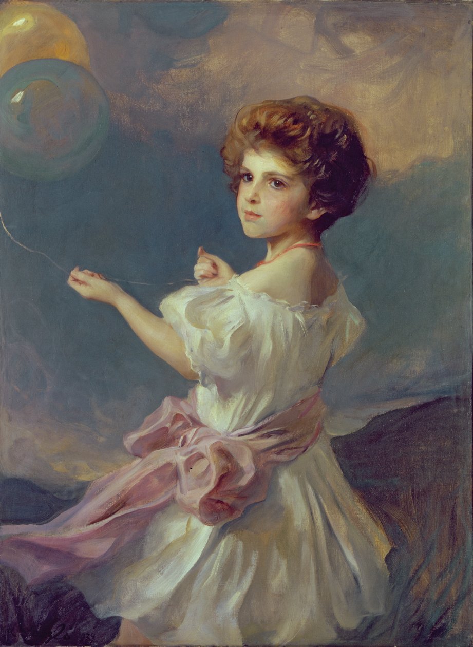 Jente med ballonger (olje på lerret) av Philip Alexius de Laszlo