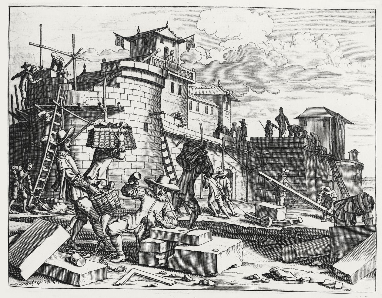 Portugisiske krigsfanger bygger et fort nær Kandy (gravering) av Philip Baldaeus