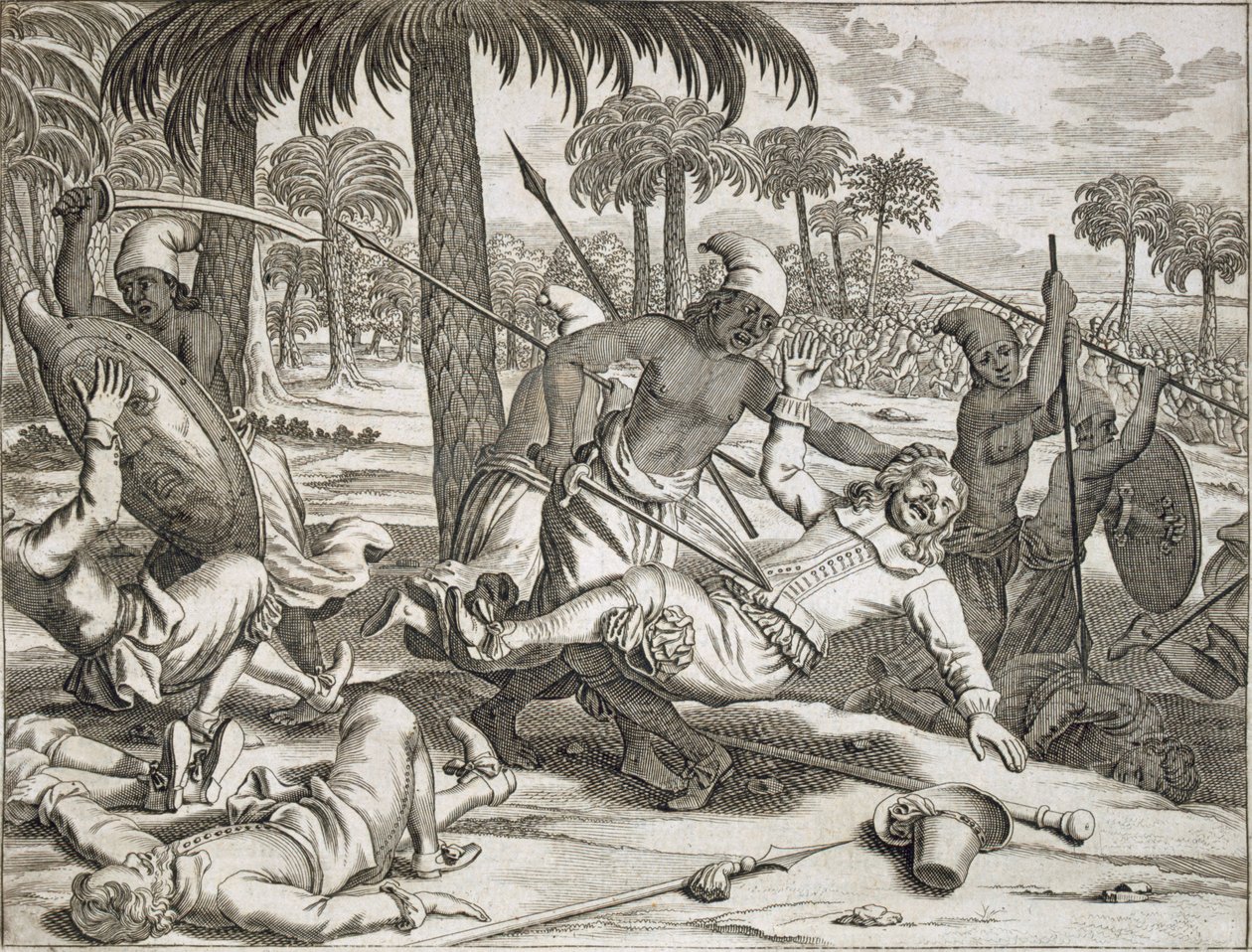 The Murder of Mr. Koster by the Cingalese', Ceylon Sri Lanka, pub. 1672. av Philip Baldaeus