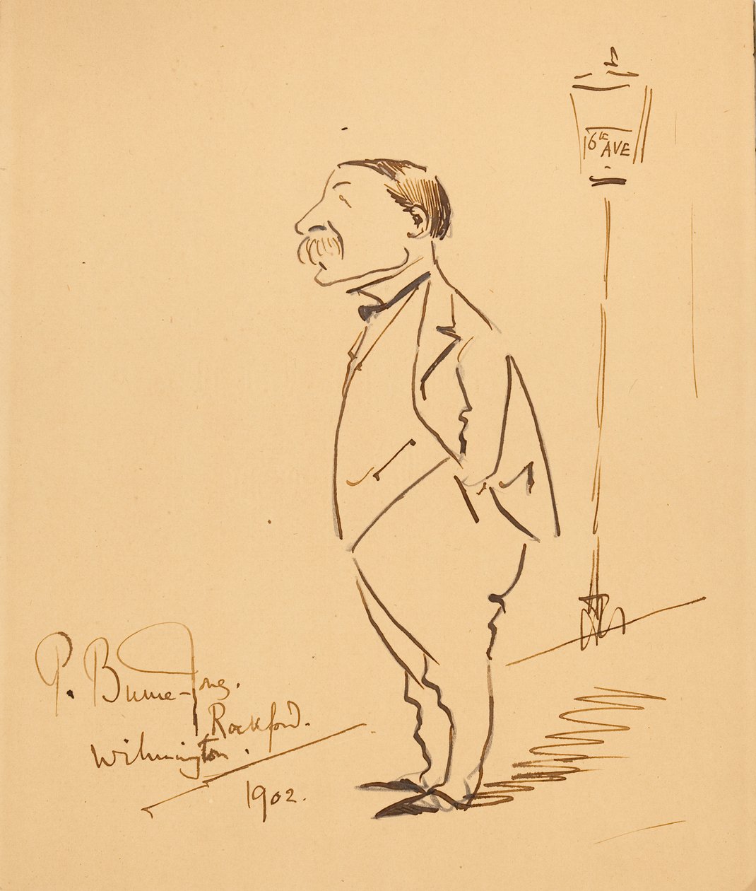 Karikatur av Samuel Bancroft av Philip Burne Jones