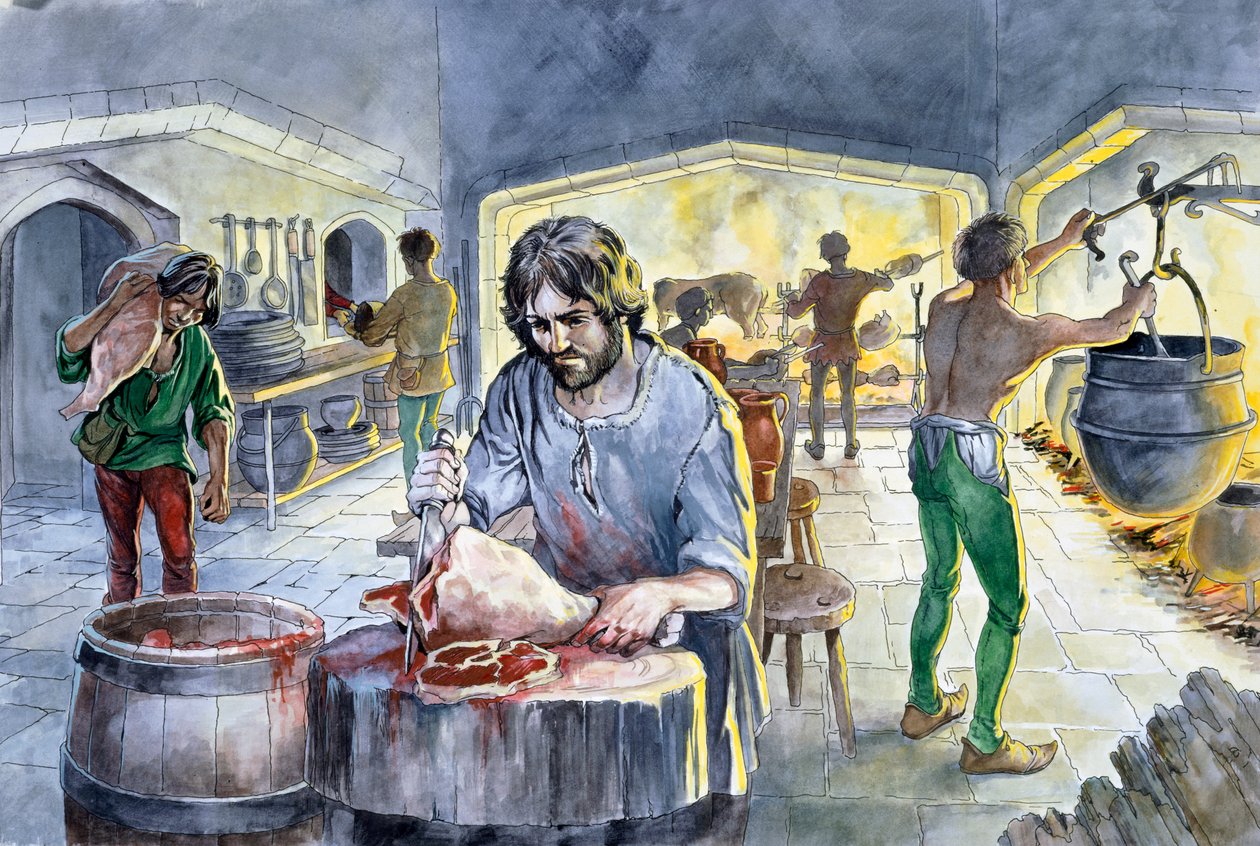 Kjøkken i middelalderen, c1300-tallet, c1990-2010 av Philip Corke
