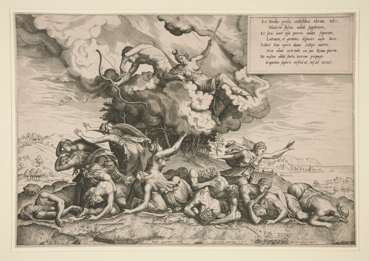 Apollo og Artemis dreper Niobe av Philip Galle