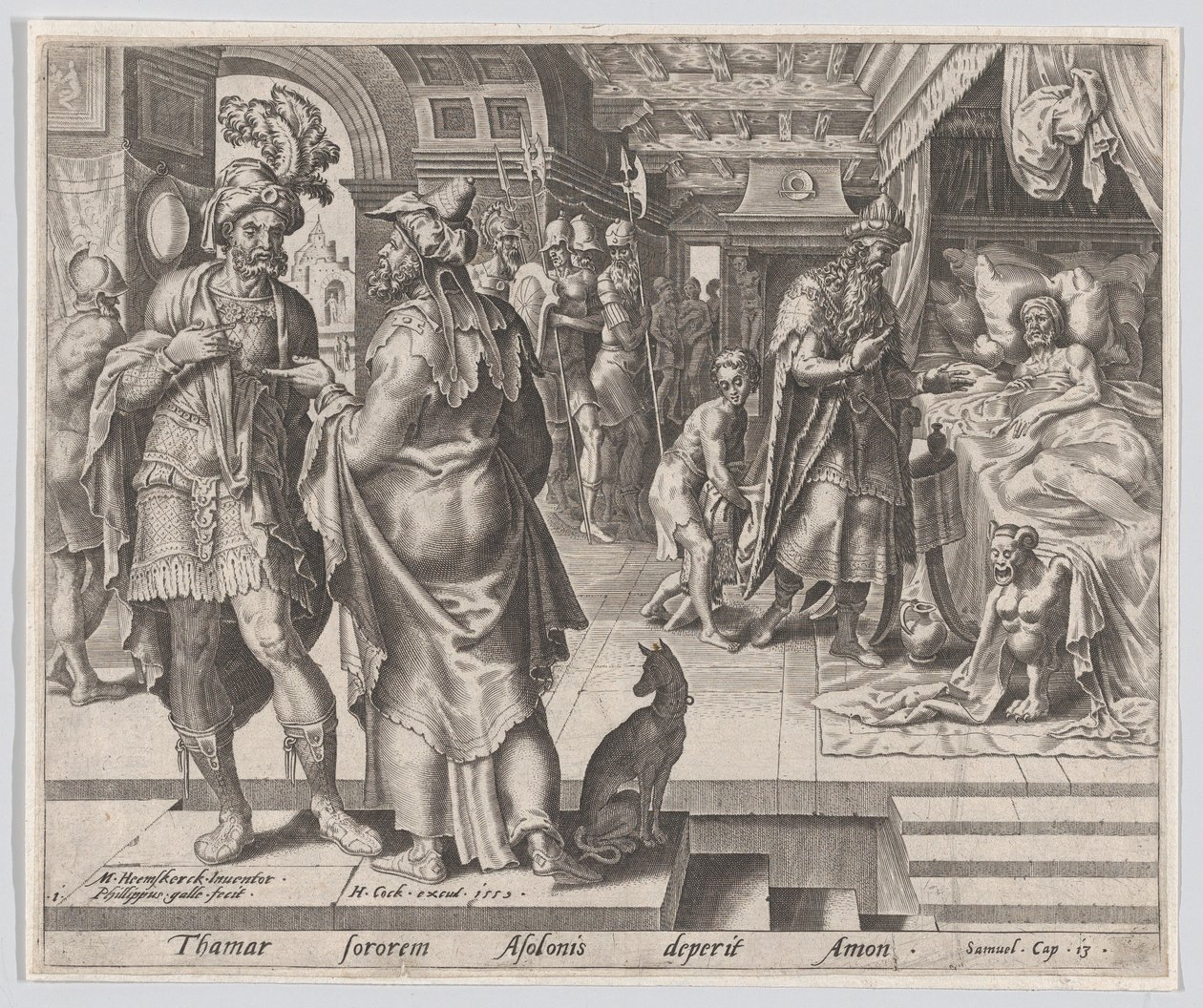 Jonadab Counseling Amnon, fra The Story of Tamar and Amnon, plate 1, 1559., av Philip Galle