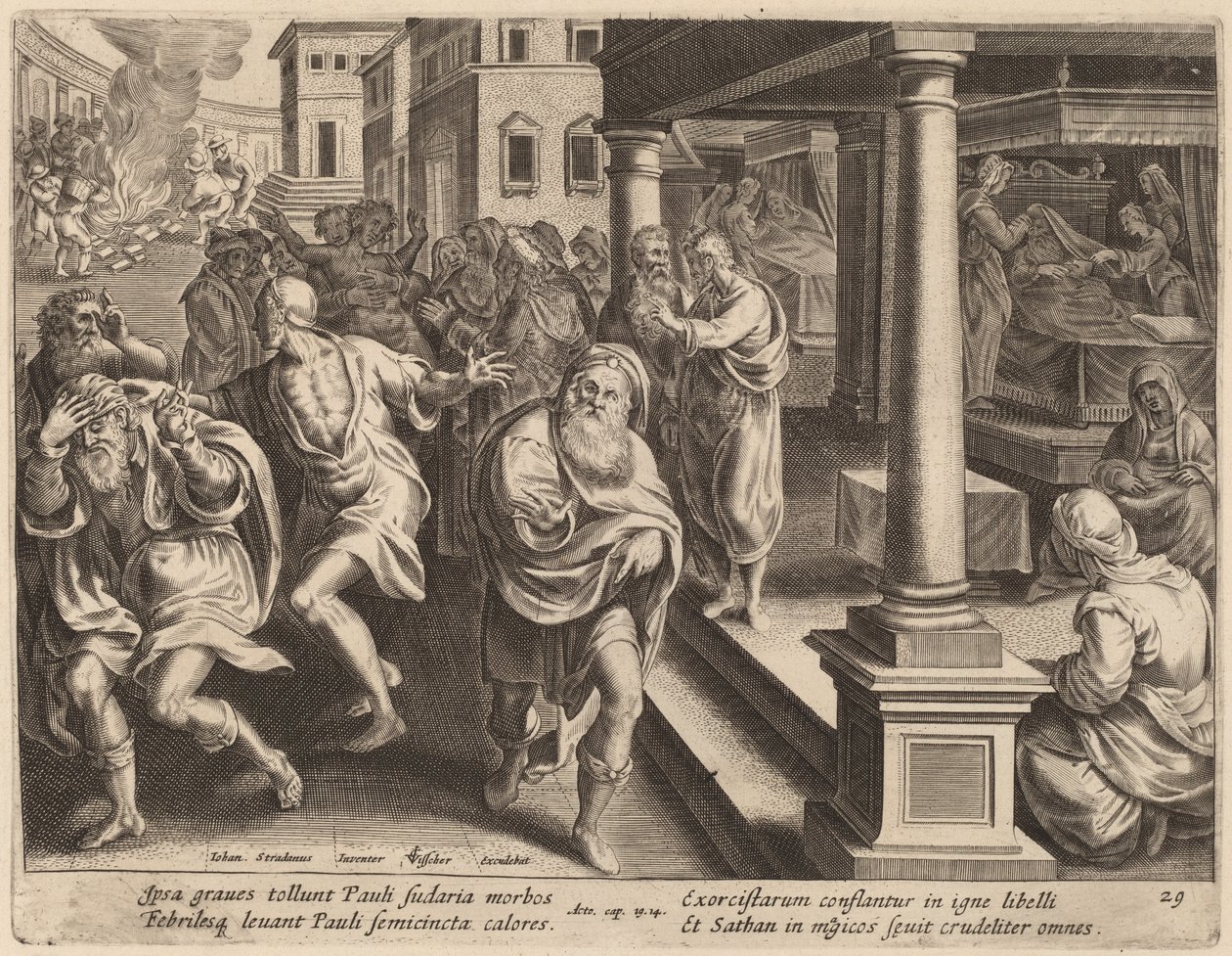 Saint Paul driver ut onde ånder av Philip Galle after Jan van der Straet