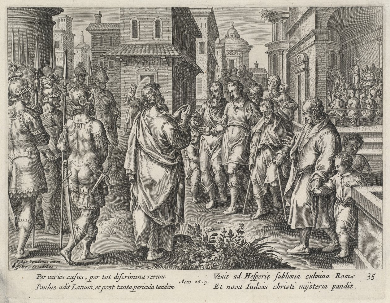 Saint Paul forkynner i Roma av Philip Galle after Jan van der Straet