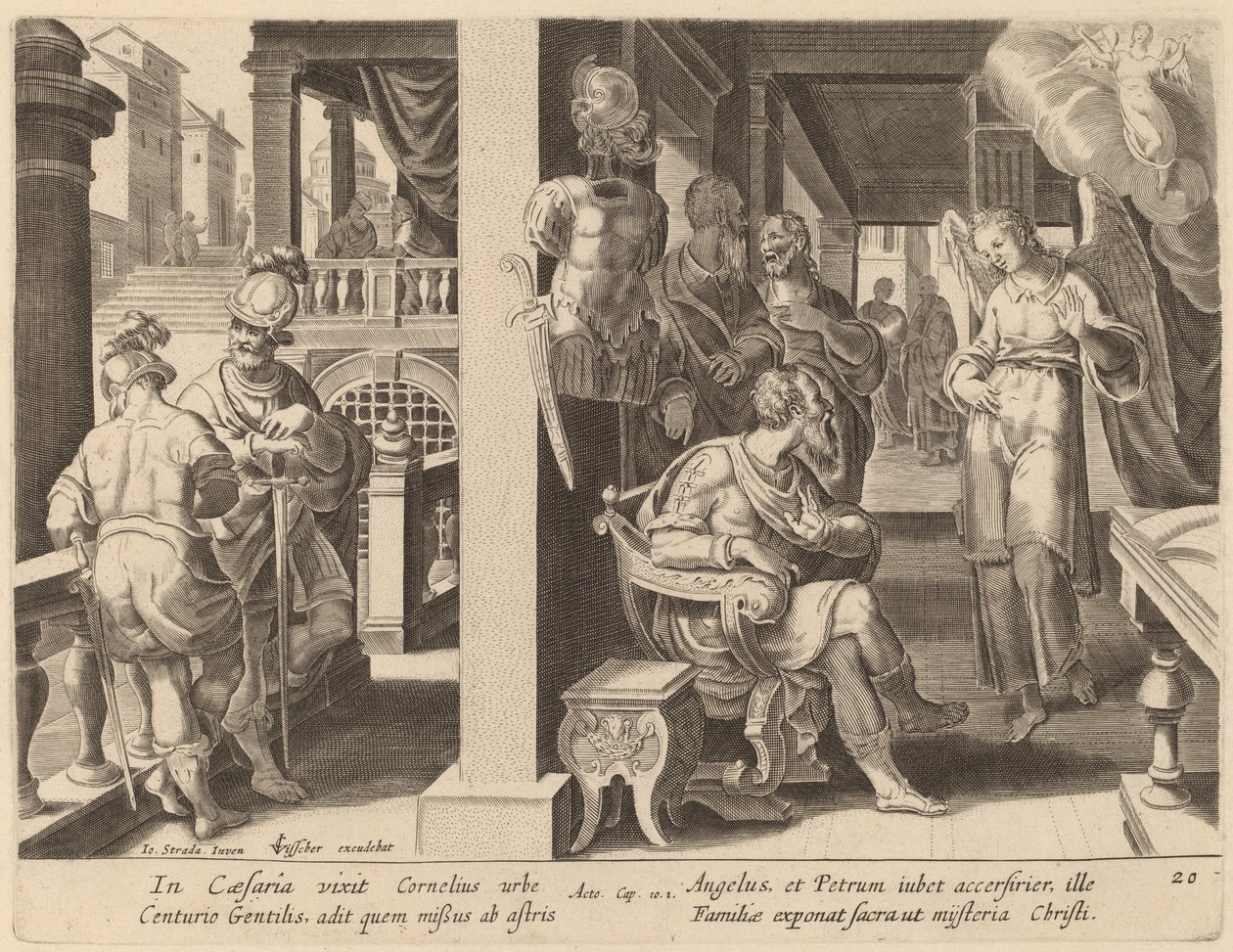 Engelen befaler Cornelius å hente Sankt Peter av Philip Galle after Jan van der Straet