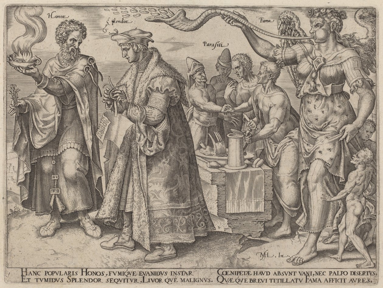Ære, prakt, parasitter, berømmelse (rikdommens villedende virkninger) av Philip Galle, after Maerten van Heemskerck