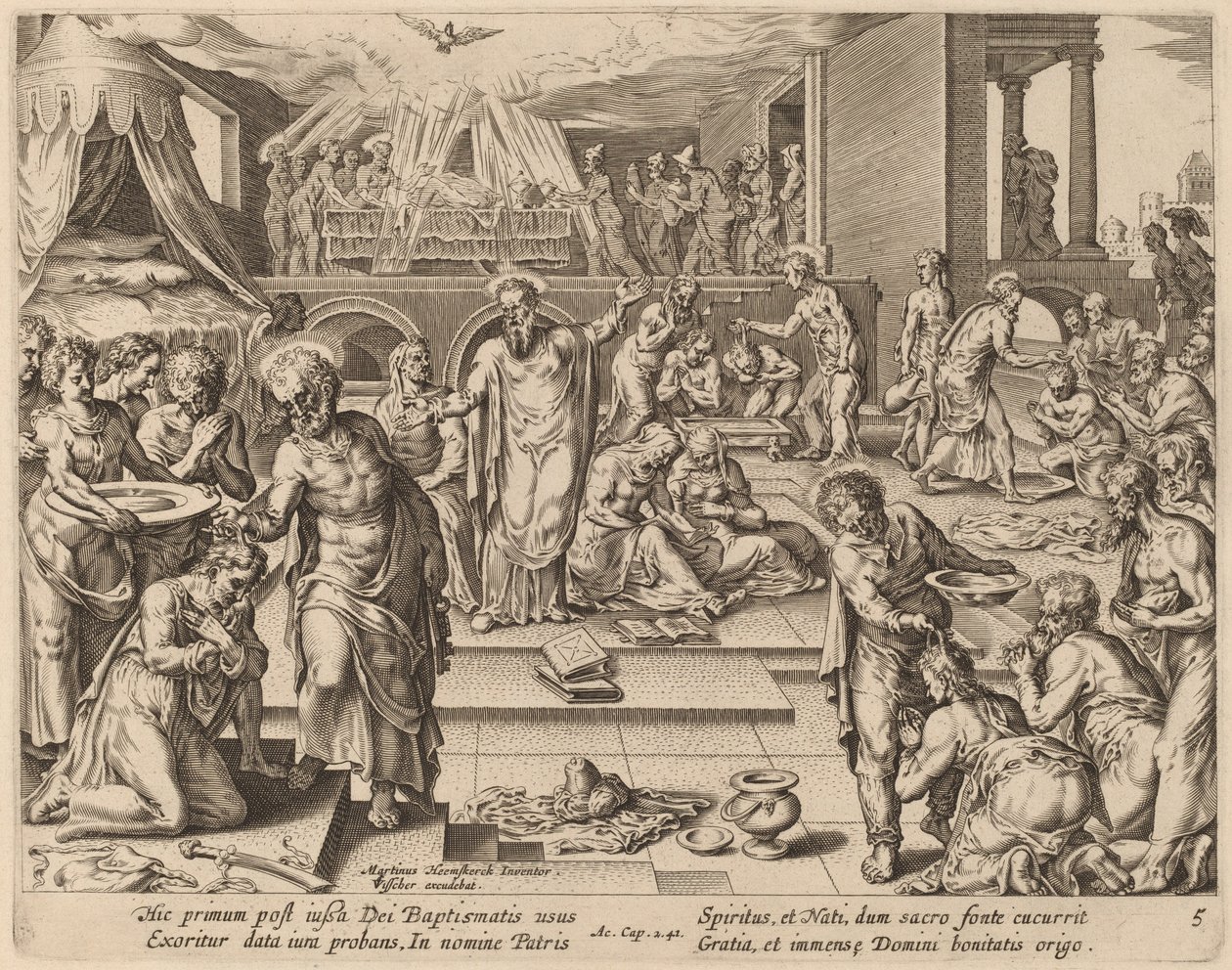 Mange er døpt av Philip Galle after Maerten van Heemskerck