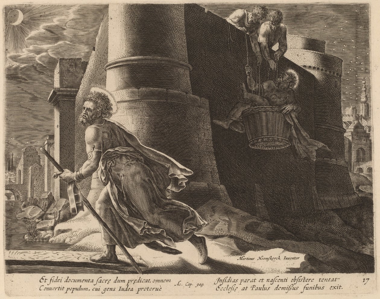 Saint Paul rømmer fra Damaskus av Philip Galle after Maerten van Heemskerck