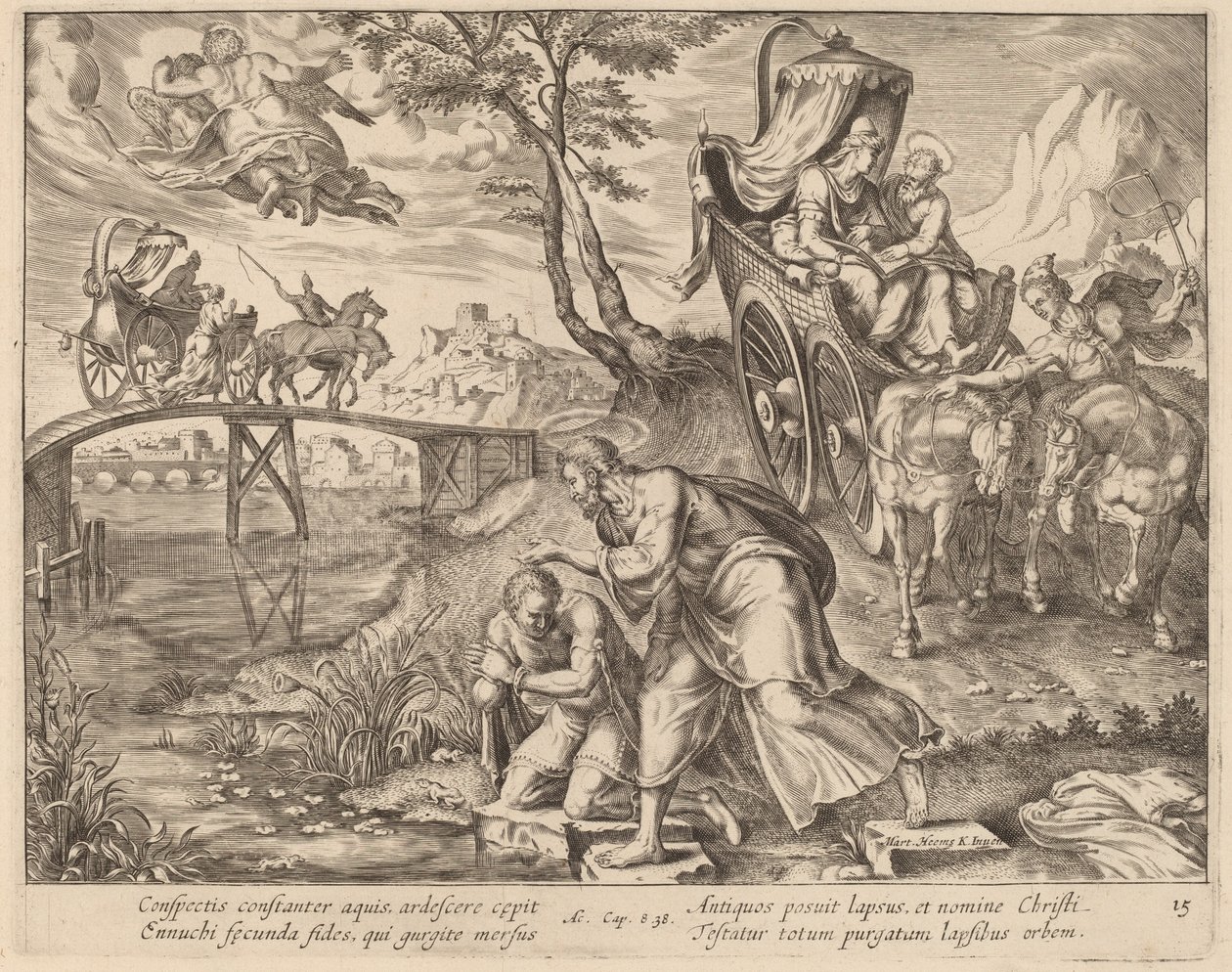 Eunukkens dåp av den hellige Filip av Philip Galle after Maerten van Heemskerck