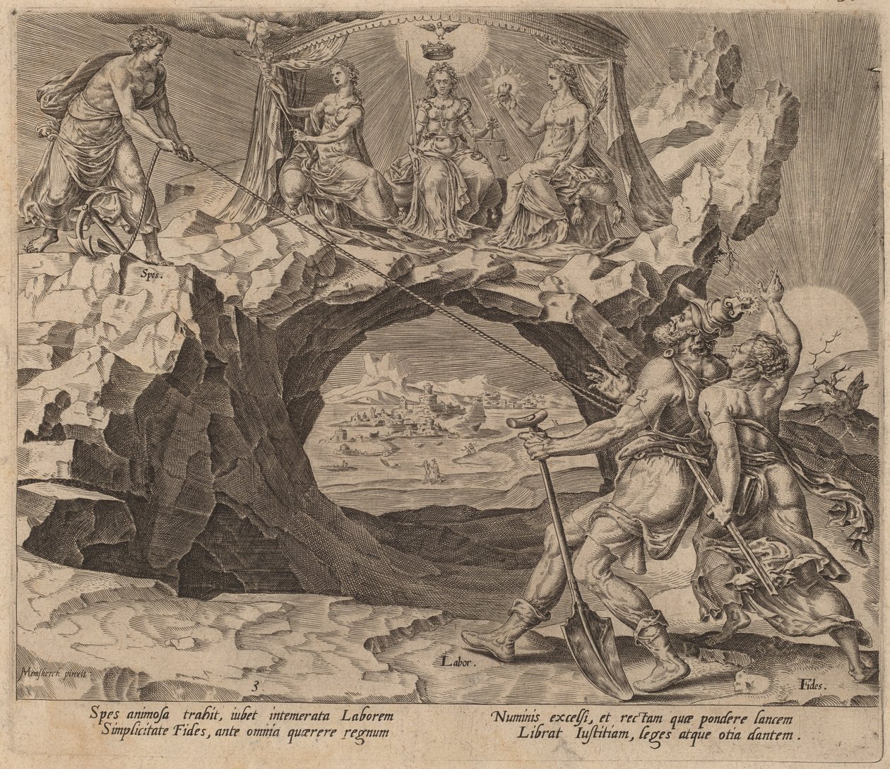 Den flittige arbeideren som streber etter Herrens rettferdighet av Philip Galle after Maerten van Heemskerck