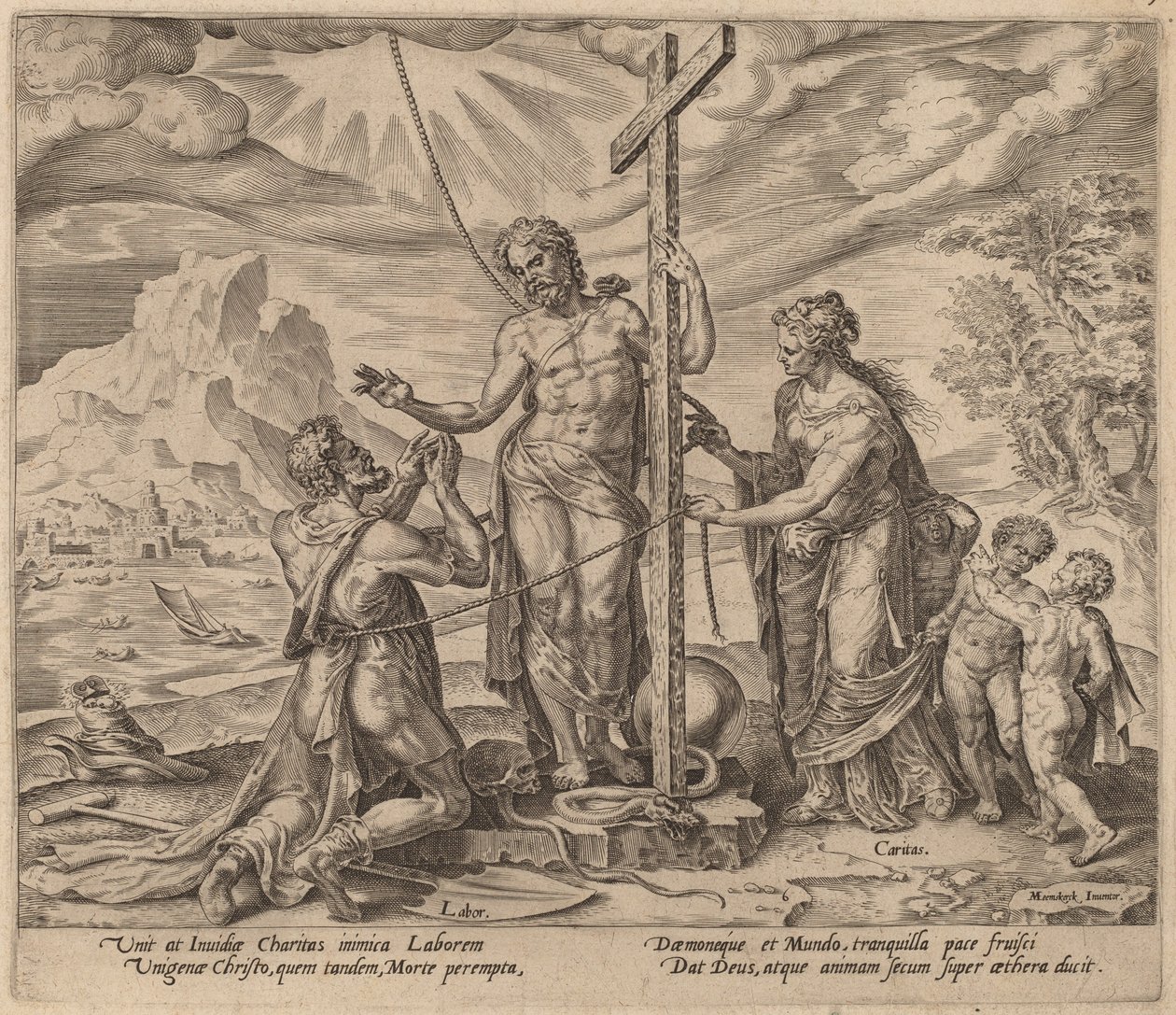 Den flittige arbeideren forent med Kristus etter døden av Philip Galle after Maerten van Heemskerck