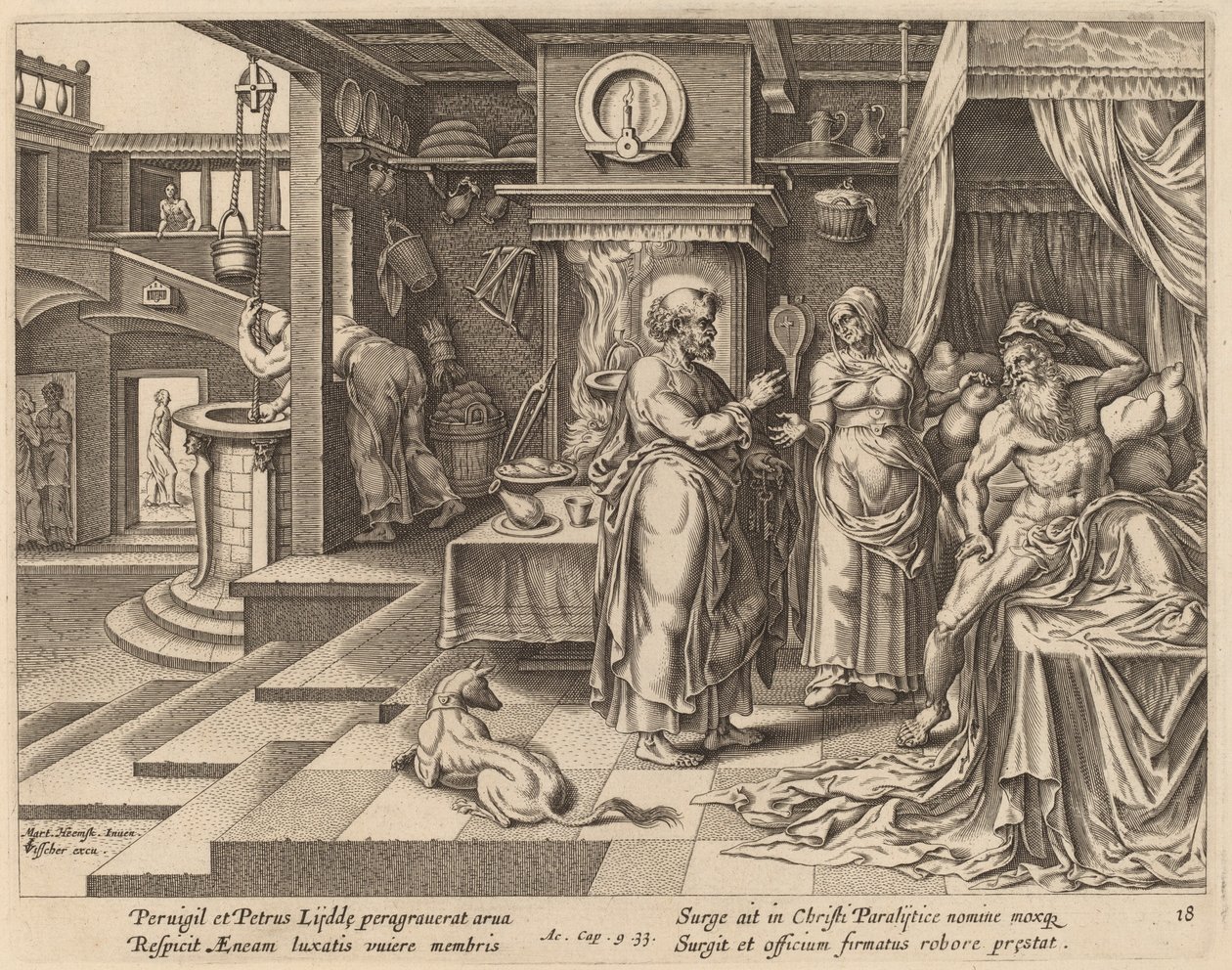 The Healing of Eneas av Saint Peter av Philip Galle after Maerten van Heemskerck