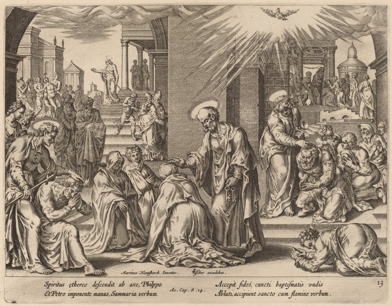 Samarias folk mottar Guds ord av Philip Galle after Maerten van Heemskerck