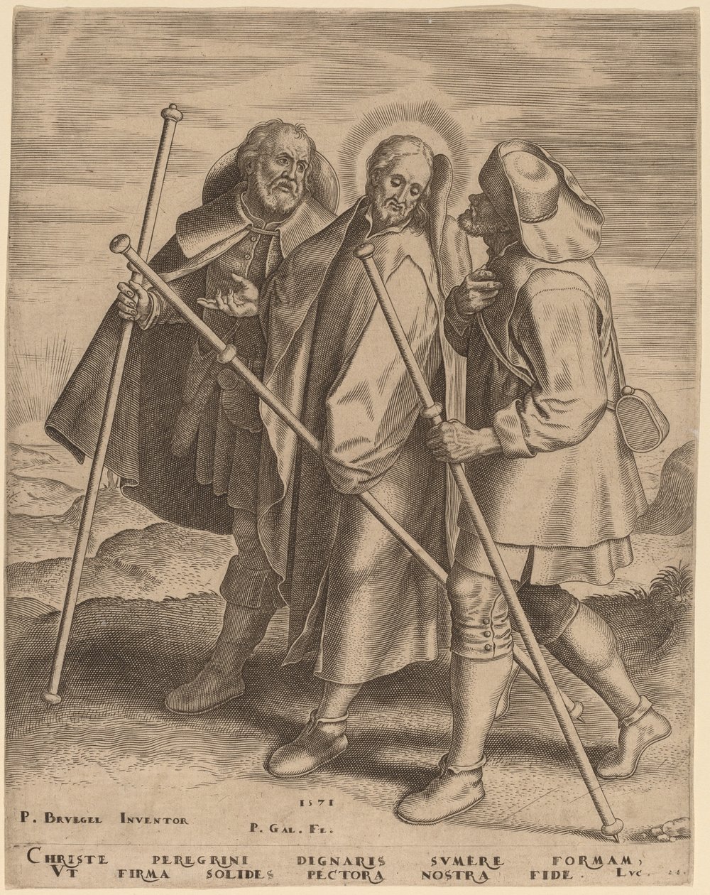 Kristus og hans disipler på vei til Emmaus av Philip Galle after Pieter Bruegel the Elder